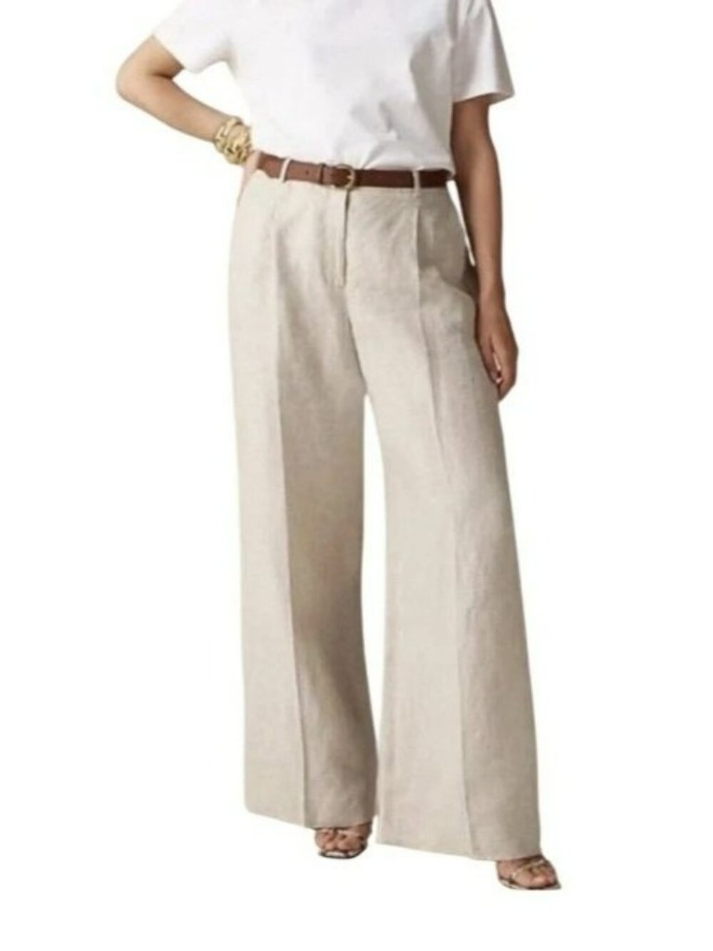 J.Crew Essential Wide Leg Linen Pants Beige Sz 10 Lightweight Tailored Trousers